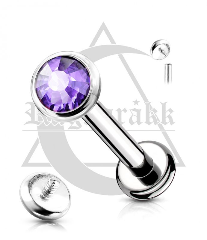 Flat Crystal Internally Threaded Labret Purple