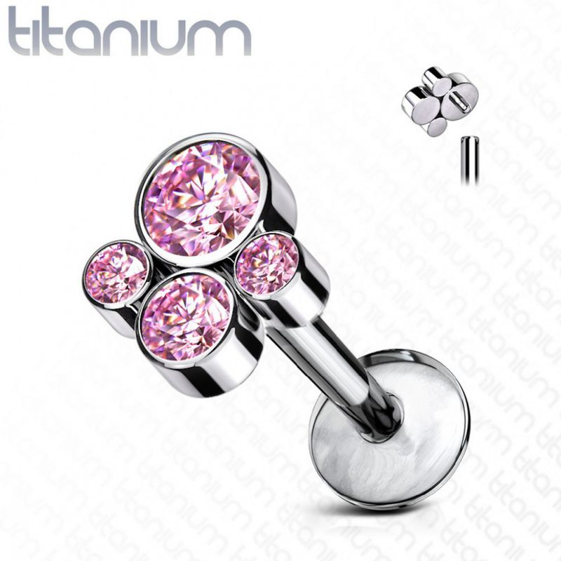Paw Crystal Internally Threaded Labret Pink