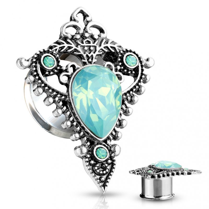 Jade Green Tear Drop Opalite Stone Set Tribal Shield Front Plugg