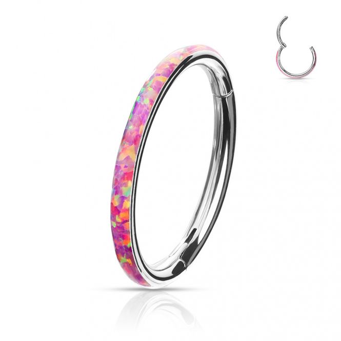 Main Image Lined Opal Hinged Ring Pink