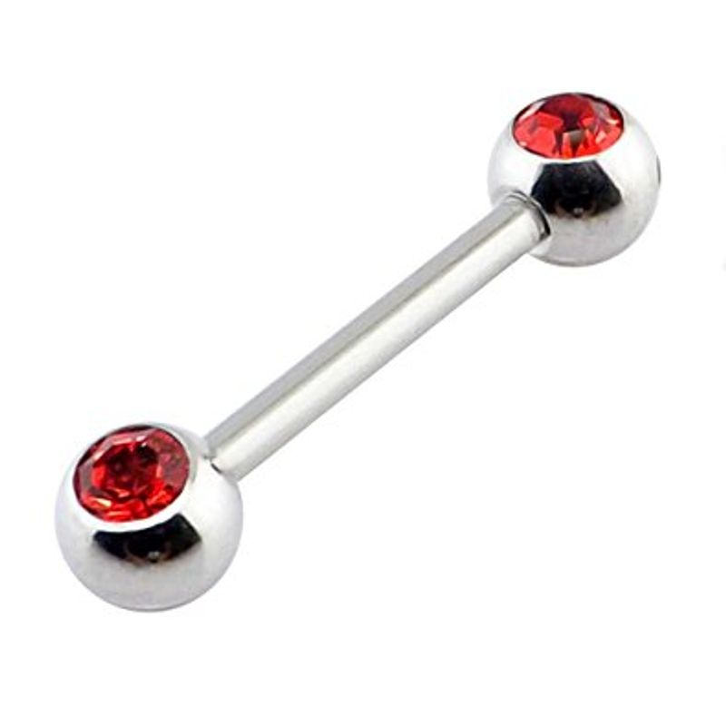 Double Front Facing Gem Nipple Barbell Red