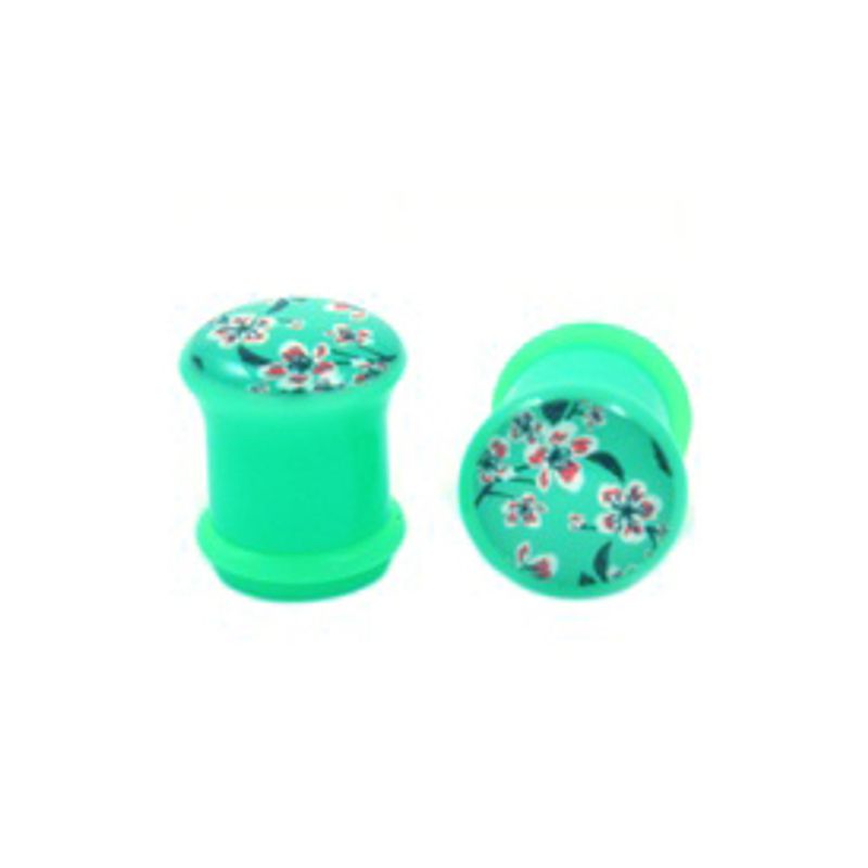 Cherry Flower Green Akryl Plug