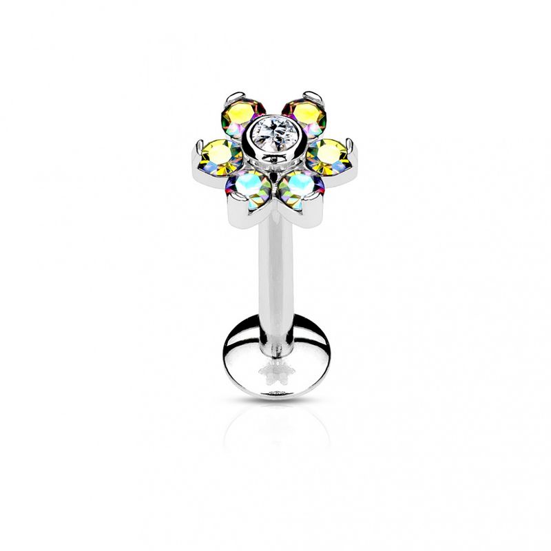 Flower Gem Internally Threaded Labret Aurora Borealis/Clear