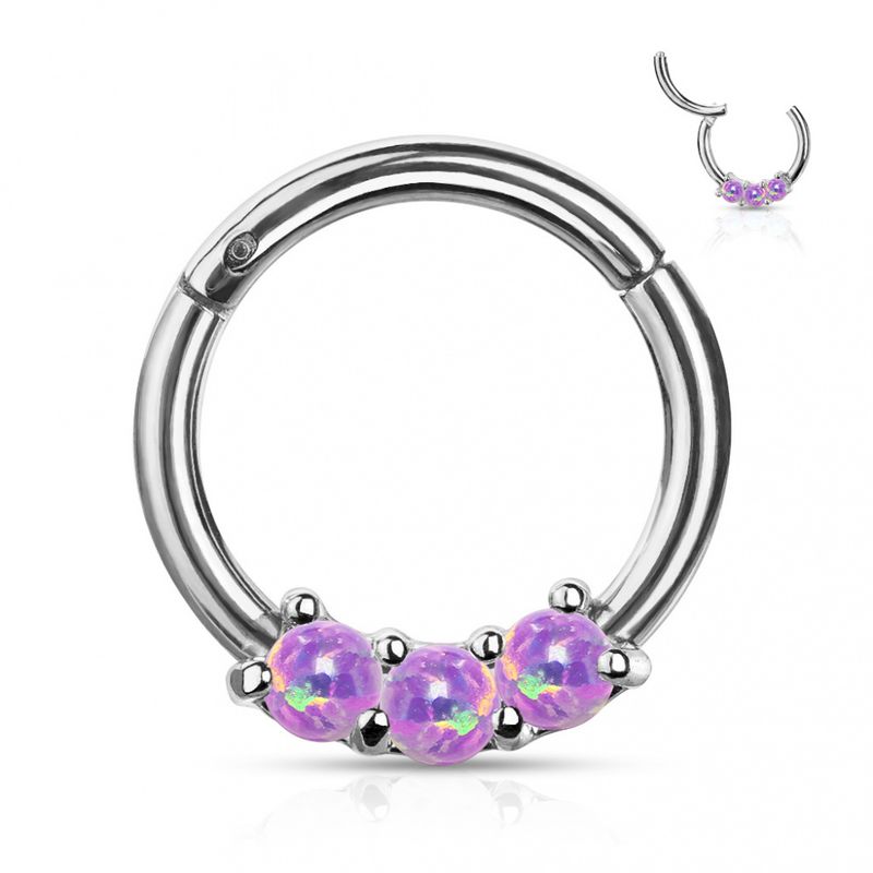3 Stones Front Facing Hinged Ring Opal Purple