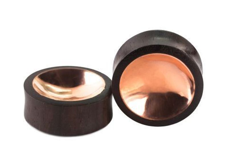 Organic Sono Wood Saddle Plug with Concaved Copper Tin Center
