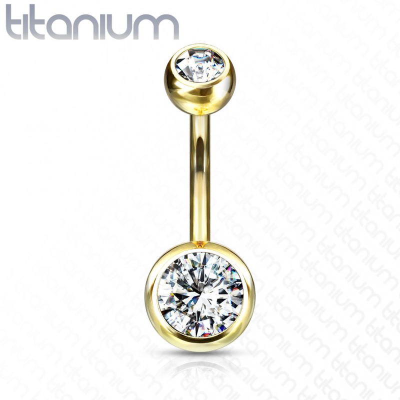 Titanium Belly Ring Gold Clear