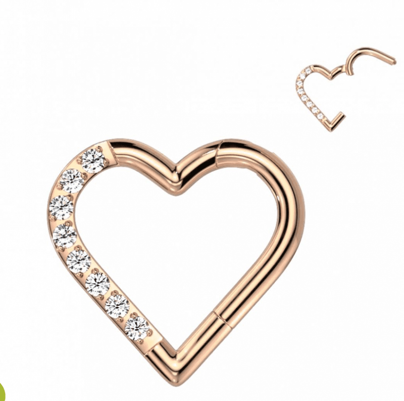 Heart Shape Crystals Hinged Ring Rose Gold Clear