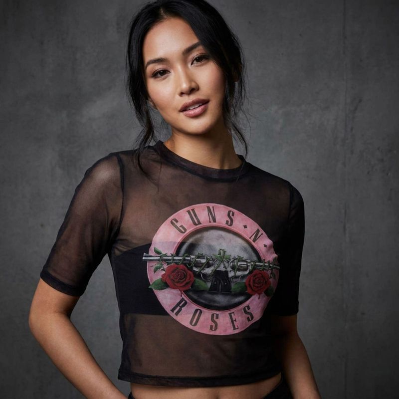 Guns N' Roses Mesh Crop Top Pink Tint Bullet Logo