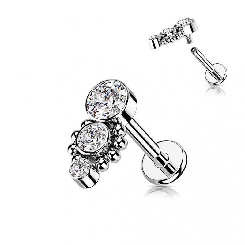Lana 3 Stones Internally Threaded Labret Clear
