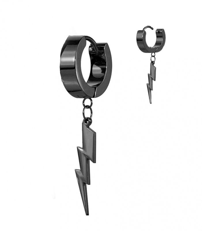 Hoop Earring Lightning Bolt Black