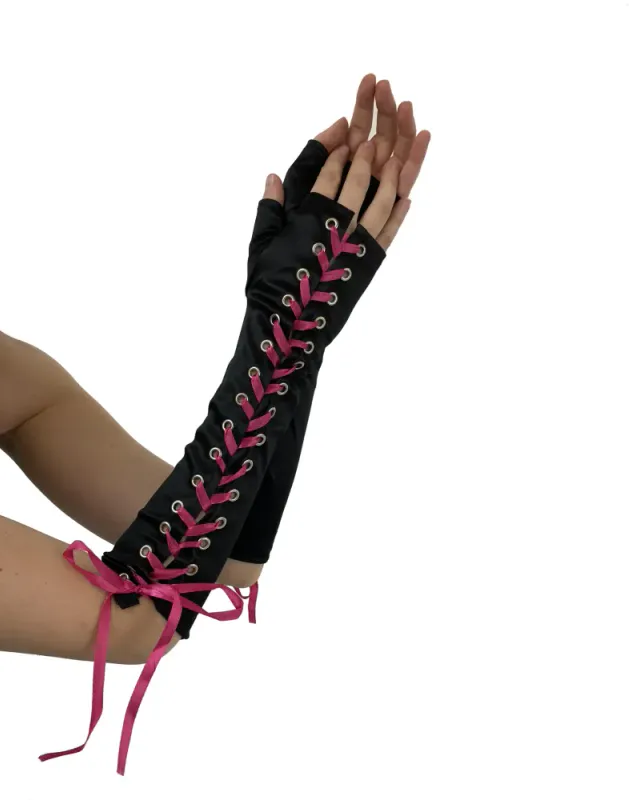 Lace Up Gloves Pink