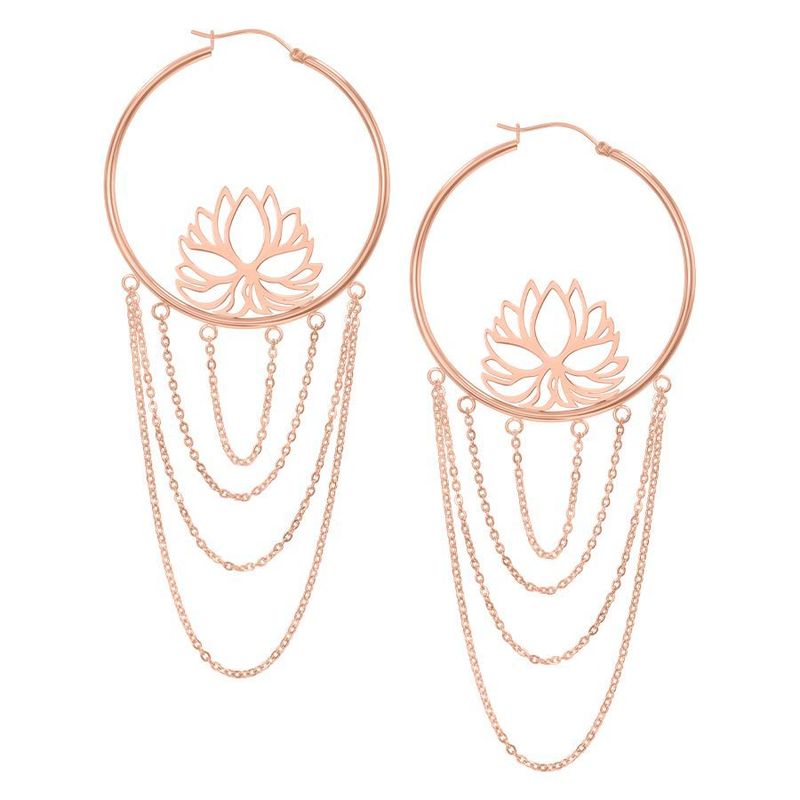 Lotus Long Hoops Rose Gold