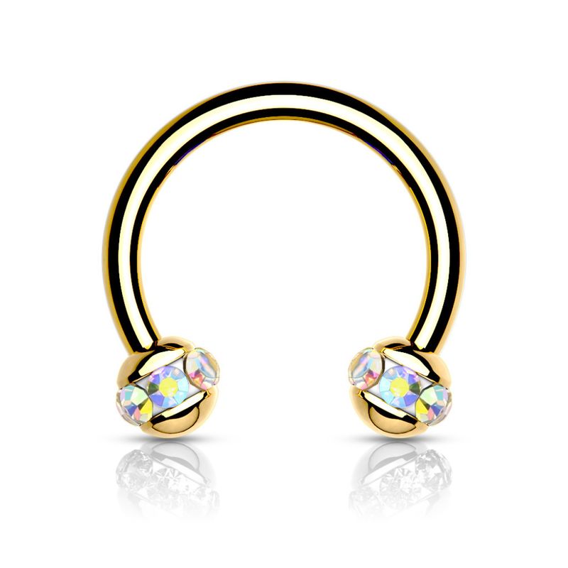 Circular Barbell Multi Jeweled Gold Aurora Borealis