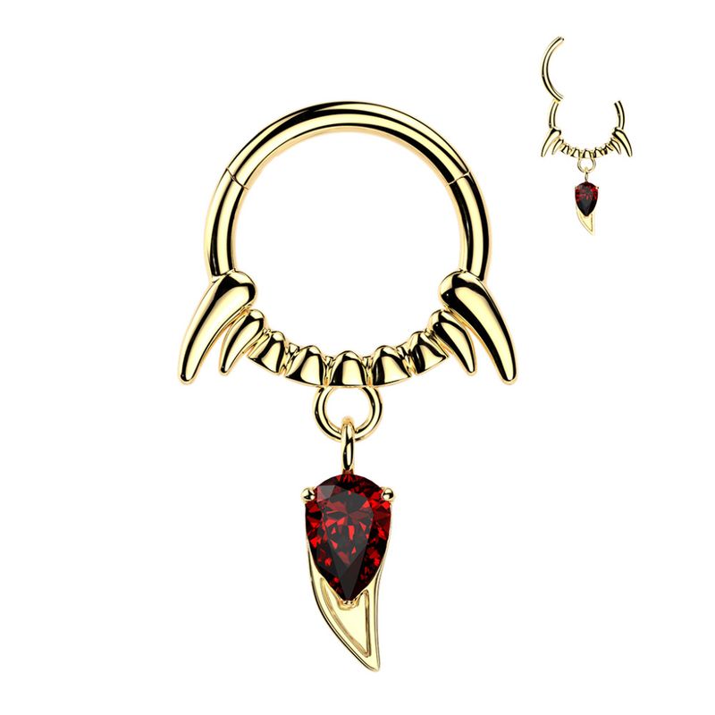 Vampiria Fangs Hinged Ring Gold Red