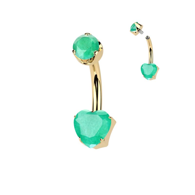 Hanas Heart Belly Ring Gold Green Onyx