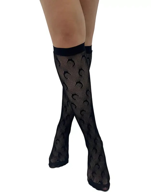 Crescent Moon Net Knee Socks