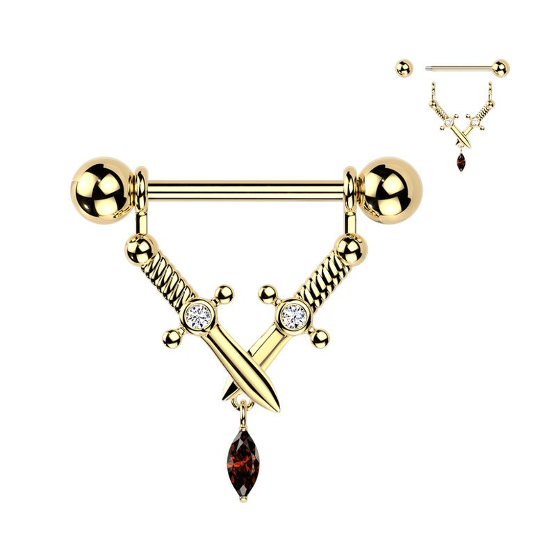 Crystal Daggers Nipple Bar Gold 