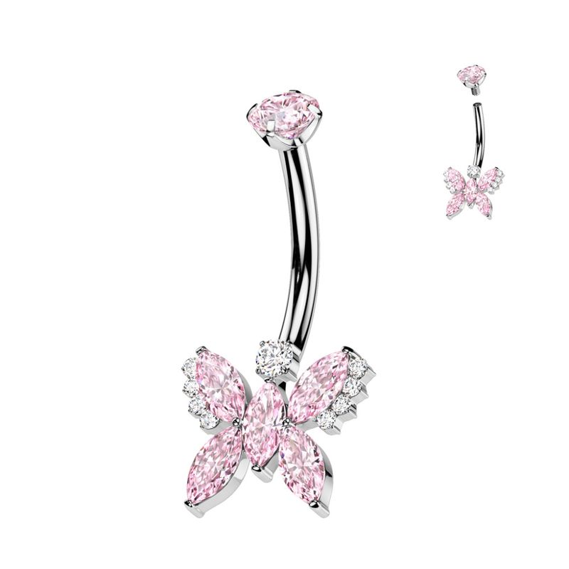 Crystal Butterfly Belly Ring Pink