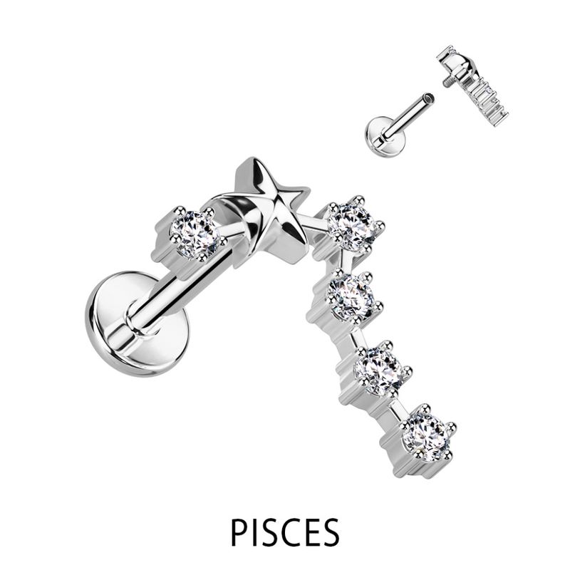 Zodiac Constellation Internally Threaded Labret Pisces Clear
