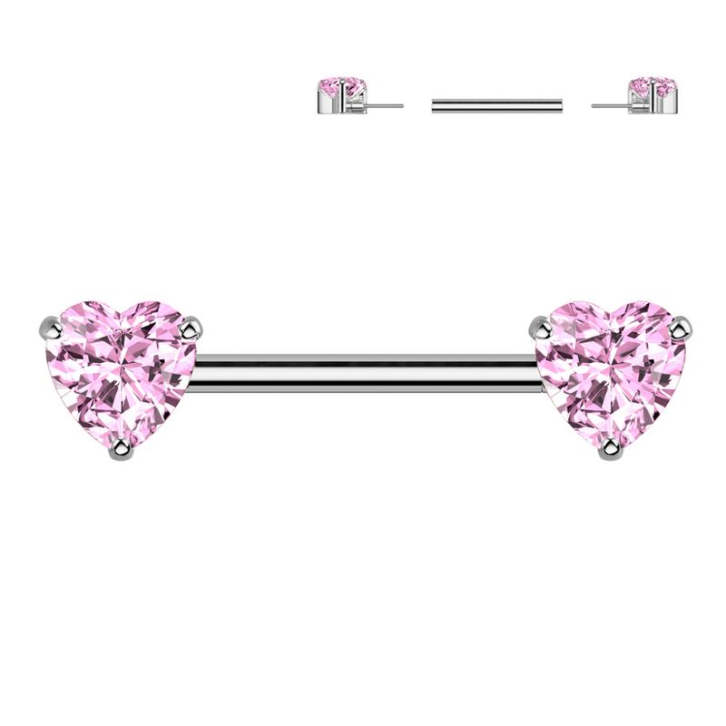 Titanium Heart Push-fit Nipple Bar Pink