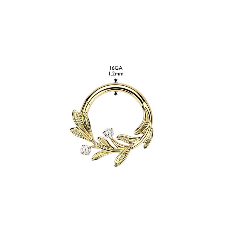 Olive Branch Hinged Ring With Gems Clear