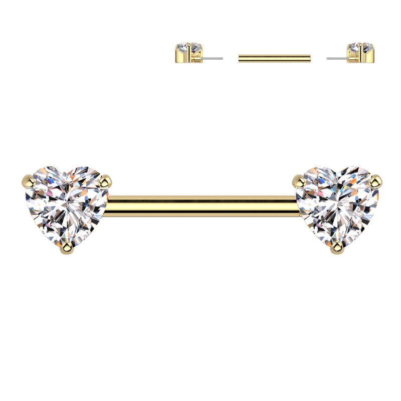 Titanium Heart Push-fit Nipple Bar Gold Clear