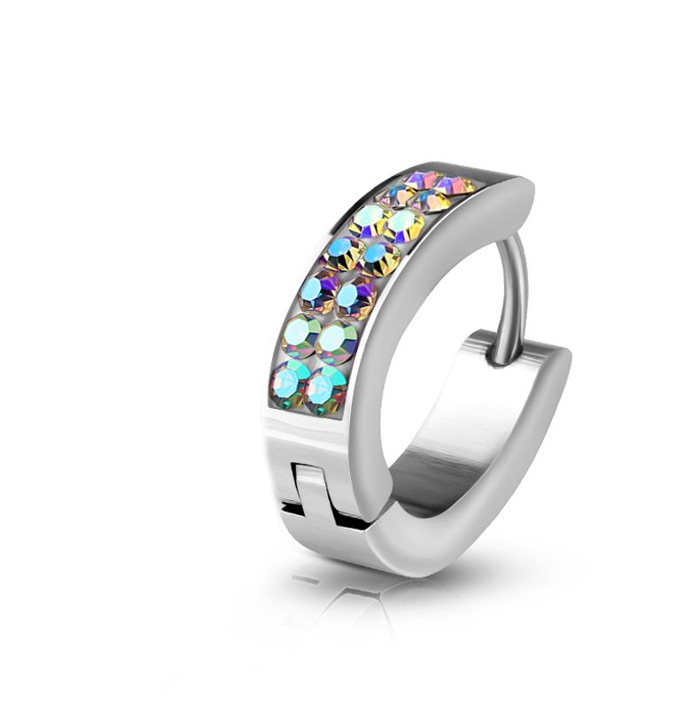 Bling Oval Hoop Earring Aurora Borealis