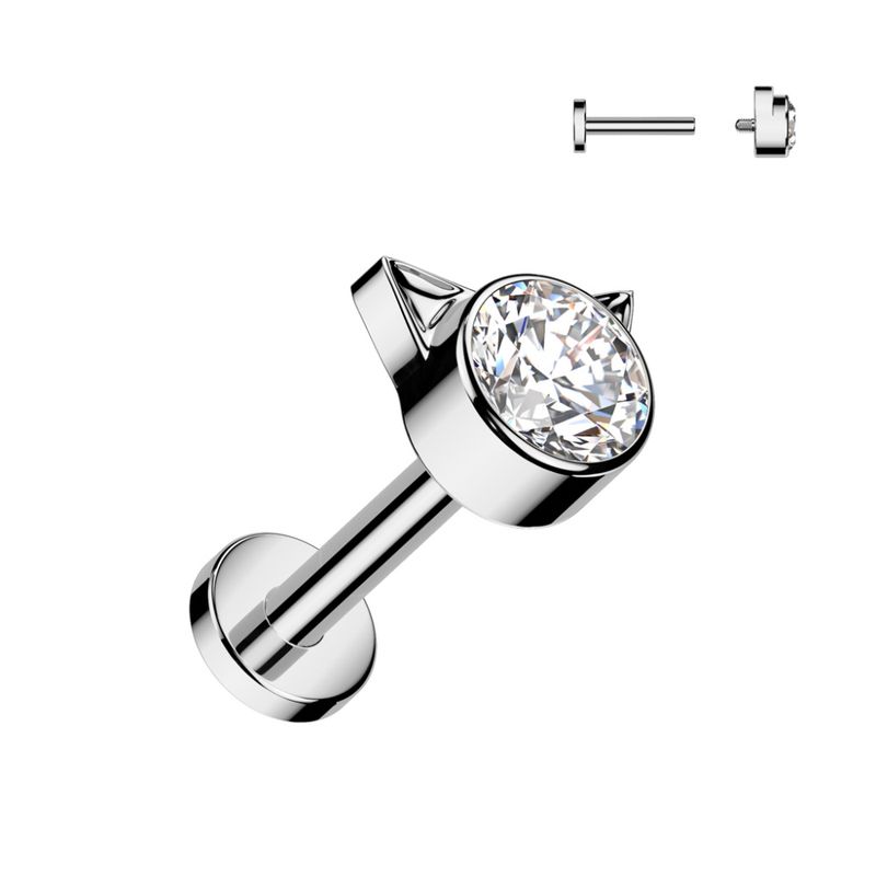 Kitty Cat Internally Threaded Labret Clear