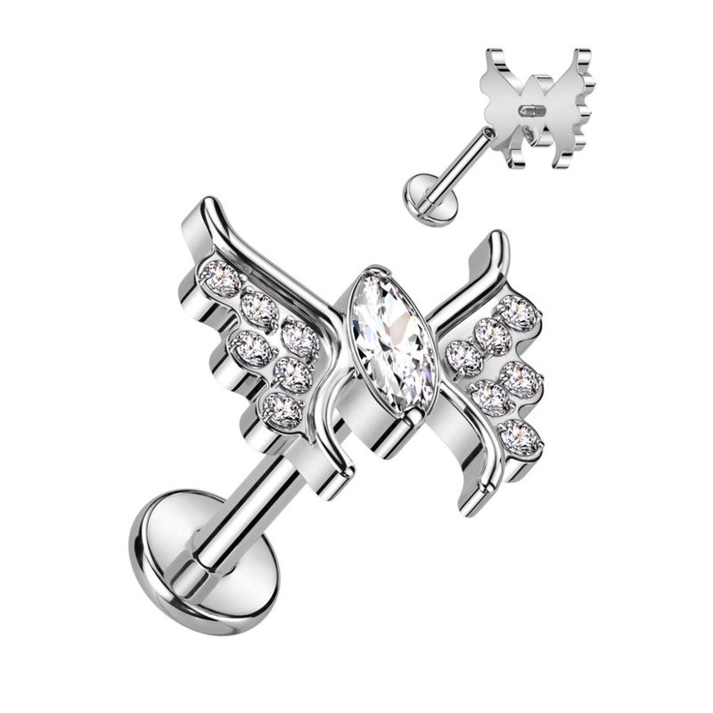 Butterfly Wings Internally Threaded Labret Clear
